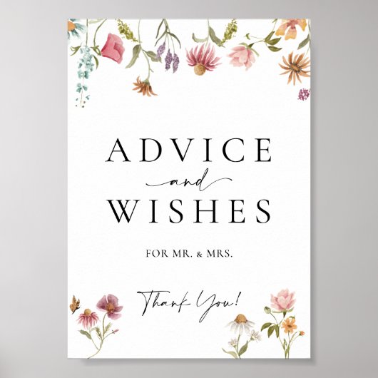 Wilde bloemadvies en wenst bruiloft poster (Voorkant)