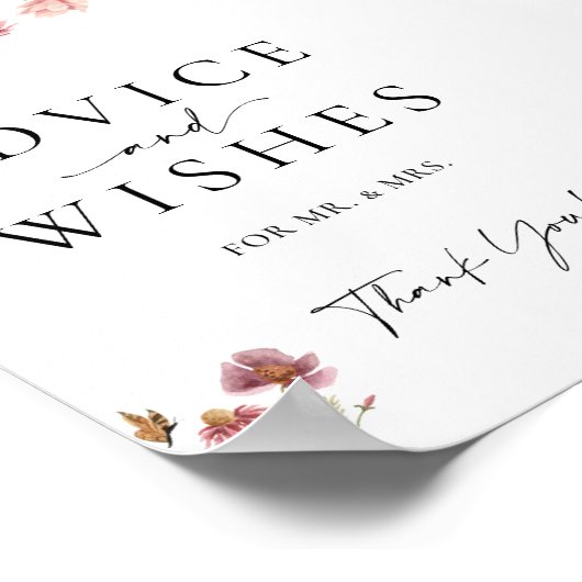 Wilde bloemadvies en wenst bruiloft poster (Hoek)