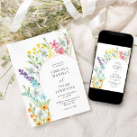 Wilde bloembeemdarm Elegant Floral Wedding Kaart<br><div class="desc">Wilde bloemenweduwuitnodiging met delicate wilde bloemen die de boog omvormen. Dit ontwerp van de waterverf van de wilde bloem heeft een strakke beembloem in roze lila blauw sinaasappel en geel. Ideaal voor lente- en zomerthema's, van bloementuin tot organische boho. Als u van passende producten zou houden, te doorbladeren gelieve mijn...</div>