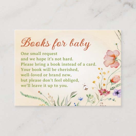Wilde bloemboeken voor de bouw van Baby showers Informatiekaartje (Voorkant)