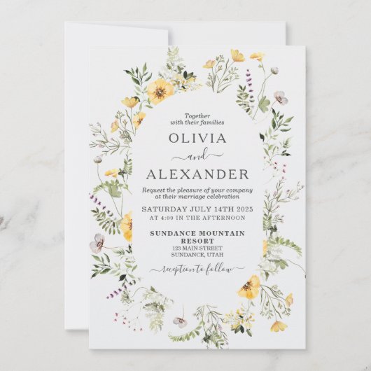 Wilde bloemboho florale bruiloft Uitnodiging (Voorkant)