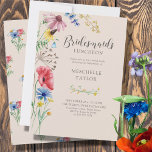 Wilde bloembridesmaïden Luncheon Land Floral Kaart<br><div class="desc">Wilde bloembridesmaïden Luncheon-uitnodiging met waterverf wilde bloemen. Dit bijtende landbotanische ontwerp heeft een  grens van wilde bloemen,  waaronder madeliefje papaverbloem,  konfijnebloem,  boterkop en bluebell. Een elegante moderne bloem met girale,  bohemen tuinthema. Blader naar mijn winkel in het Wilde collectie Charm voor overeenkomende objecten.</div>