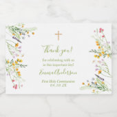 Wilde bloemen 1ste communie, Baptisme Favors Sparkling Wijnetiket (Enkel label)