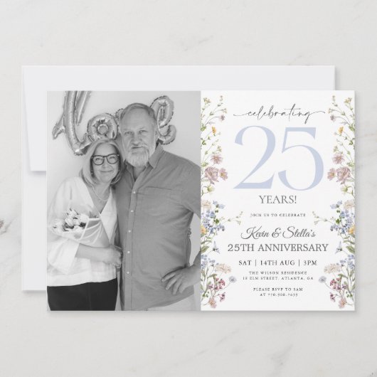 Wilde Bloemen 25e Jubileum Uitnodiging Met Foto (Voorkant)