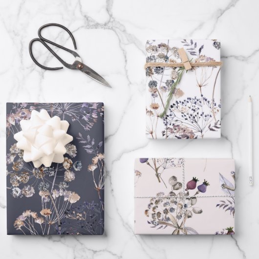 Wilde bloemen 3 Papierbladen met onmiddellijke ver Inpakpapier Vel (Voorkant)