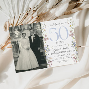 Wilde Bloemen 50ste Verjaardagsuitnodiging Met Fot Kaart