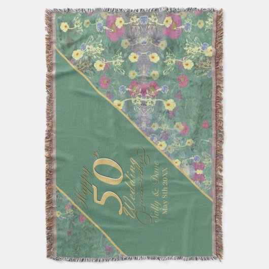 Wilde bloemen 50th Wedding Jubileum Throw Blanket Deken (Voorkant Verticaal)