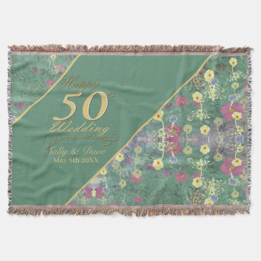Wilde bloemen 50th Wedding Jubileum Throw Blanket Deken (Voorkant)