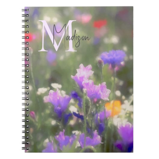 Wilde Bloemen Aangepaste Naam Initialen Notitieboek (Voorkant)
