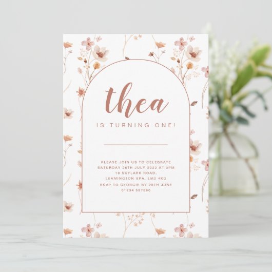 Wilde bloemen Aannodiging Kaart (Staand voorkant)