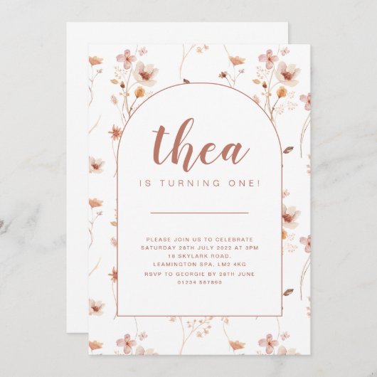 Wilde bloemen Aannodiging Kaart (Voorkant / Achterkant)