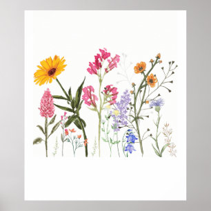 Wilde Bloemen , Antieke Botanische , Pastel Bloemm Poster