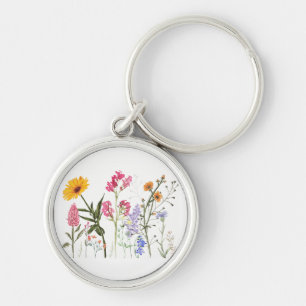 Wilde Bloemen, Antieke Botanische, Pastel Bloemmot Sleutelhanger