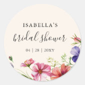 Wilde Bloemen Aquarel Bloem Bruidsdouche Ronde Sticker (Voorkant)