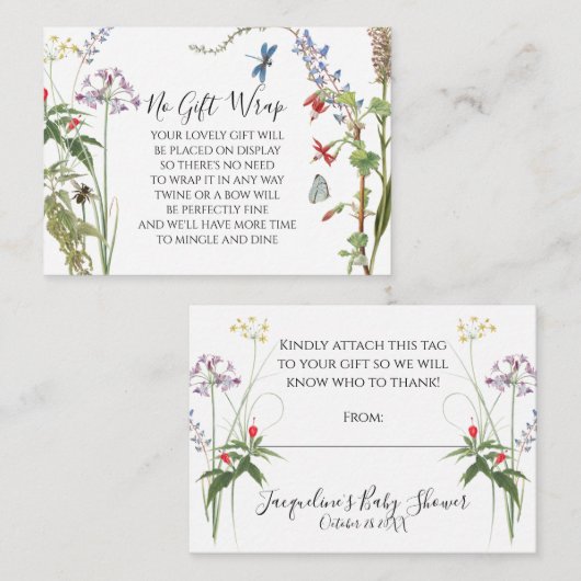 Wilde Bloemen Aquarel Bloem en Bij Baby Shower Uit Informatiekaartje (Voorkant / Achterkant)