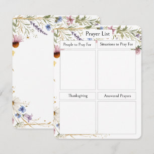 Wilde bloemen, Aquarel Gepersonaliseerde Gebedslij Informatiekaartje