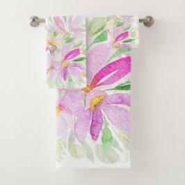 Wilde Bloemen Aquarel in Roze, Geel, Groen Bad Handdoek
