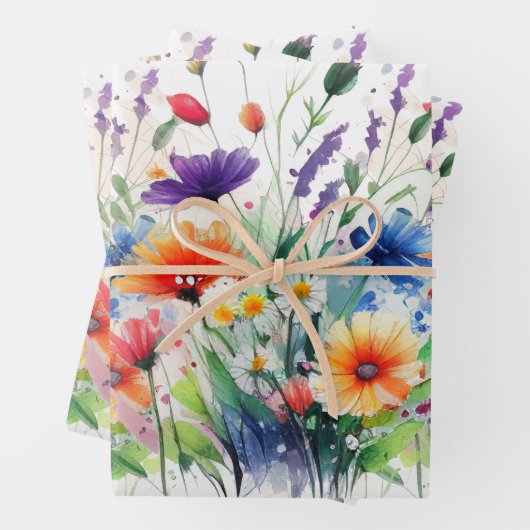 Wilde Bloemen Aquarel Verjaardag Bruidscadeau  Inpakpapier Vel (In situ)