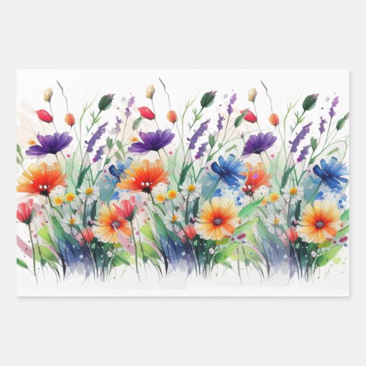Wilde Bloemen Aquarel Verjaardag Bruidscadeau  Inpakpapier Vel (Voorkant)