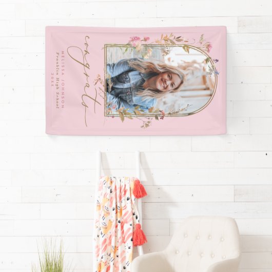 Wilde bloemen Arch Blush Photo Graduparty Spandoek (Insitu)