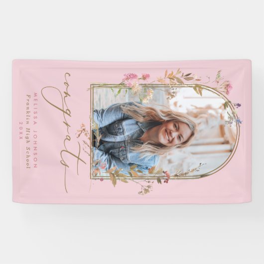 Wilde bloemen Arch Blush Photo Graduparty Spandoek (Horizontaal)