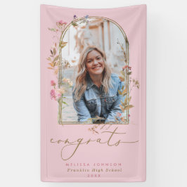Wilde bloemen Arch Blush Photo Graduparty Spandoek