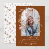 Wilde bloemen Arch Terracotta Foto Afstuderen Aankondiging (Voorkant / Achterkant)