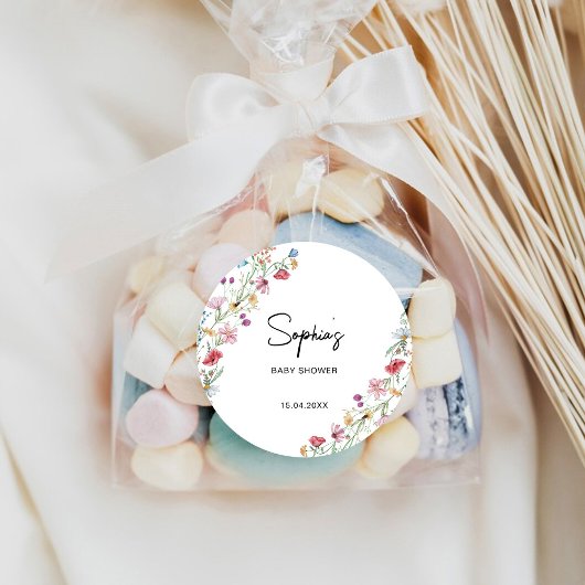 Wilde Bloemen Baby Borrel Ronde Sticker