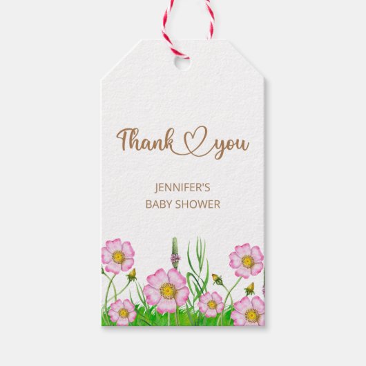 Wilde bloemen baby in bloei baby shower cadeau lab cadeaulabel (Voorkant)