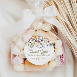 Wilde bloemen baby in bloei baby shower favor tag ronde sticker