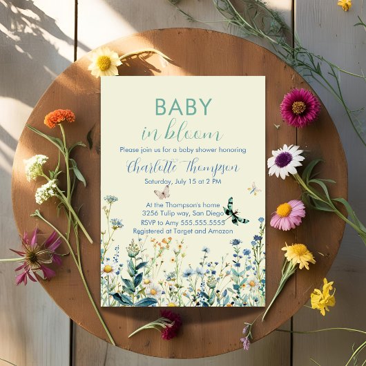 Wilde bloemen baby in bloei baby shower  kaart