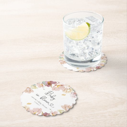 Wilde bloemen baby in bloei-baby shower kartonnen onderzetters (Insitu)