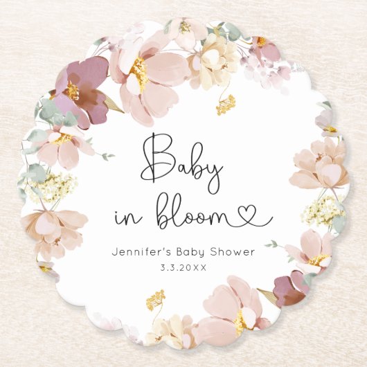 Wilde bloemen baby in bloei-baby shower kartonnen onderzetters (Voorkant)