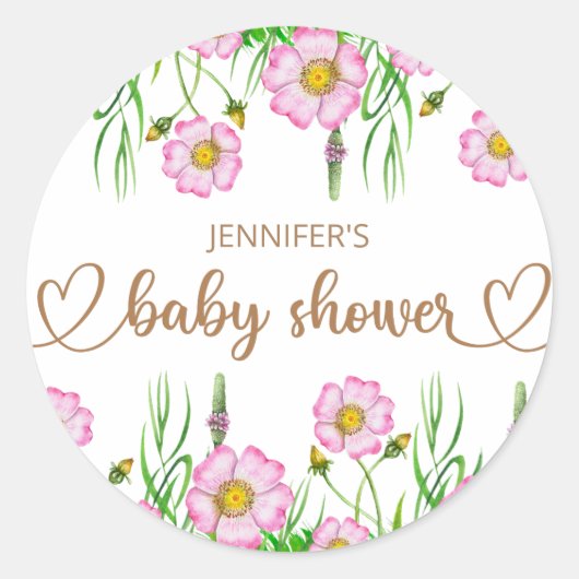 Wilde bloemen baby in bloei-baby shower ronde sticker (Voorkant)