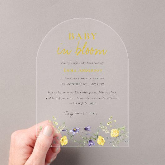 Wilde bloemen Baby in bloei baby Shower Uitnodigin Acryl Uitnodigingen (Insitu (Draagbaar))