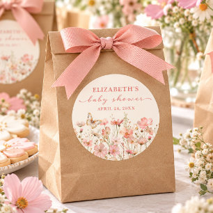 Wilde bloemen baby in bloei meisje baby shower ronde sticker