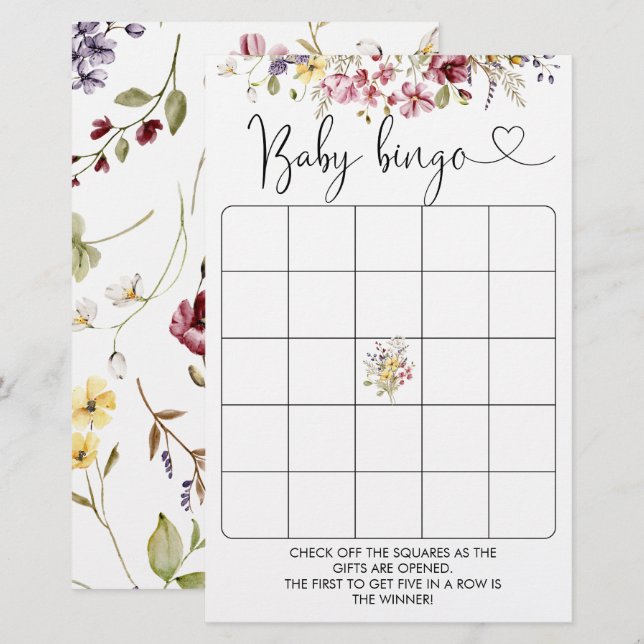 Wilde bloemen Baby in Bloom Baby shower Bingo Game (Voorkant / Achterkant)