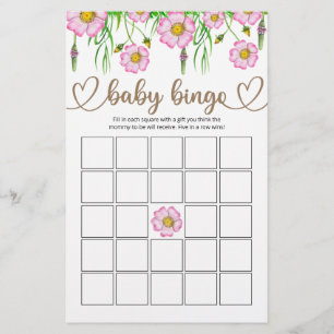 Wilde bloemen Baby in Bloom Baby shower Bingo Game