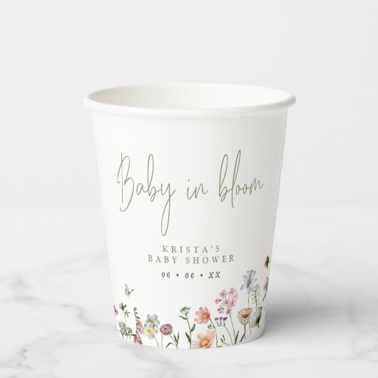 Wilde bloemen Baby in het Baby shower Bloom Papieren Bekers (Achterkant)
