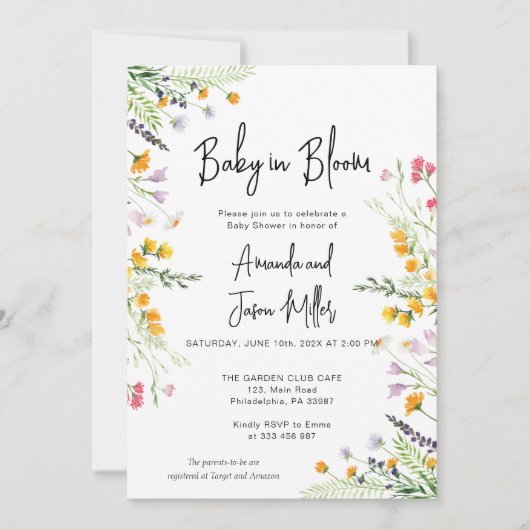 Wilde bloemen Baby in het Baby shower Bloom Save The Date (Voorkant)