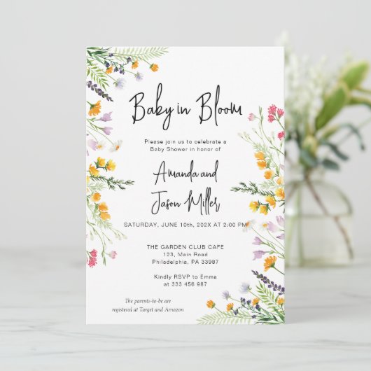 Wilde bloemen Baby in het Baby shower Bloom Save The Date (Staand voorkant)