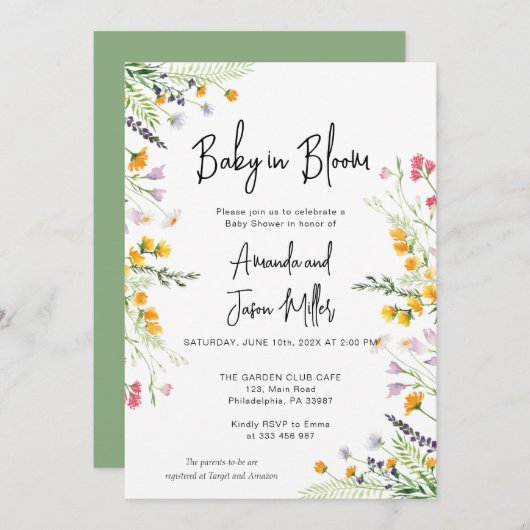 Wilde bloemen Baby in het Baby shower Bloom Save The Date (Voorkant / Achterkant)