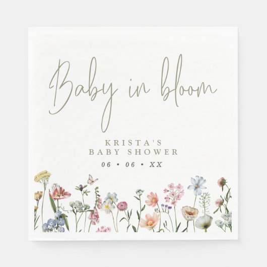 Wilde bloemen Baby in het Baby shower Bloom Servet (Voorkant)