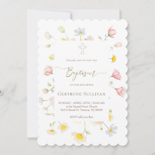 wilde bloemen baby meisje Doop Kaart