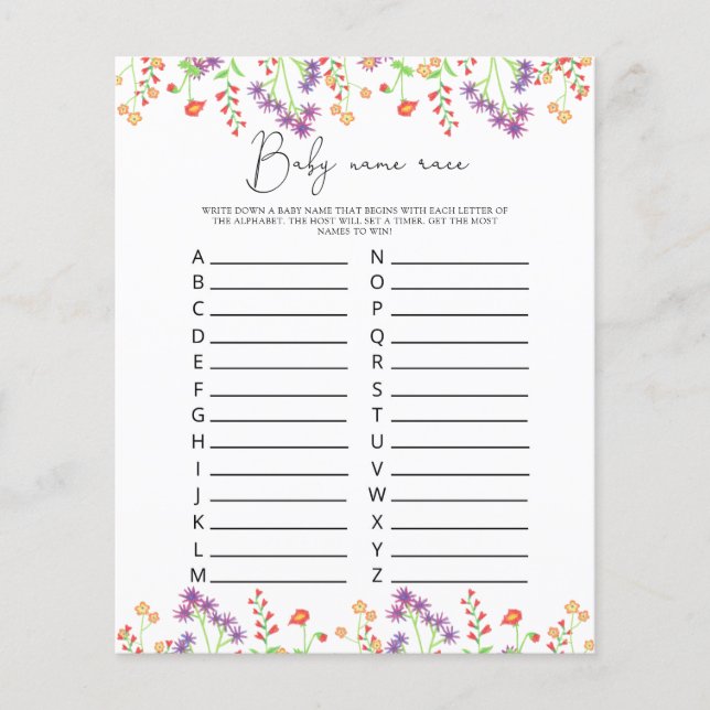 Wilde bloemen Baby naam race game (Voorkant)
