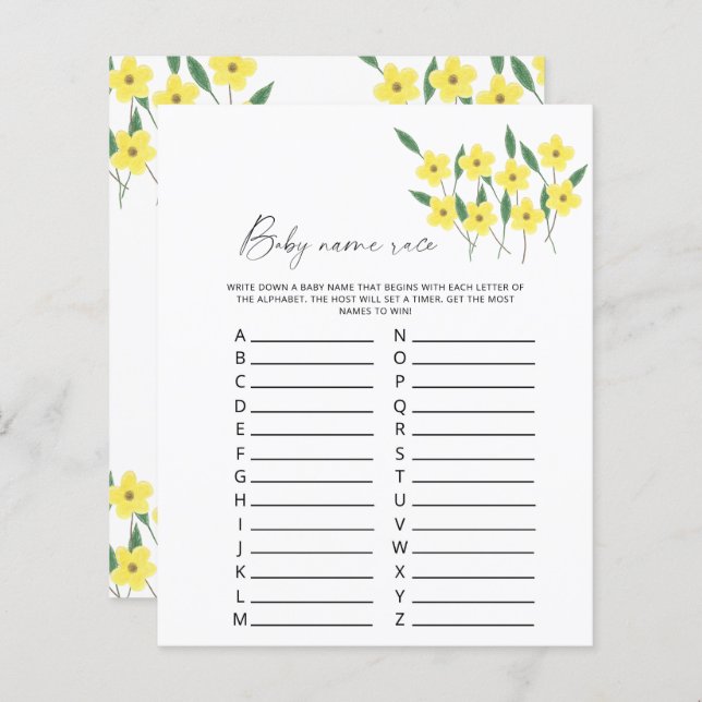 Wilde bloemen Baby naam race game (Voorkant / Achterkant)
