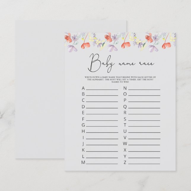 Wilde bloemen Baby naam race game (Voorkant / Achterkant)