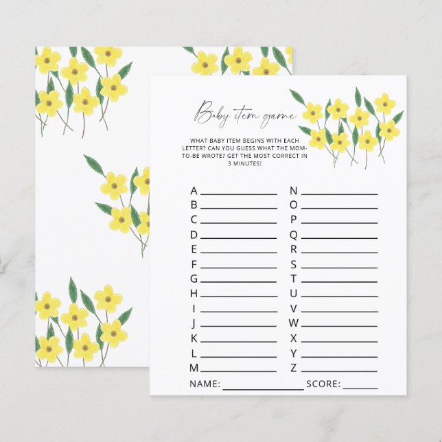 Wilde bloemen Baby Object Game. Baby shower game (Voorkant / Achterkant)