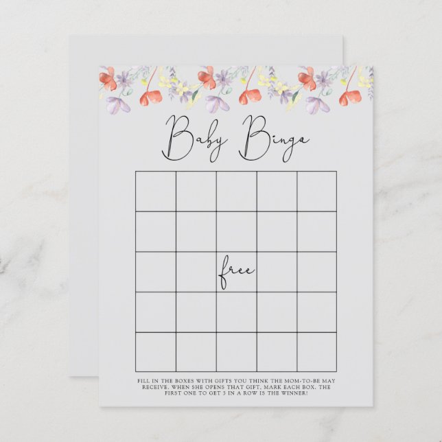 Wilde bloemen Baby shower bingo (Voorkant / Achterkant)