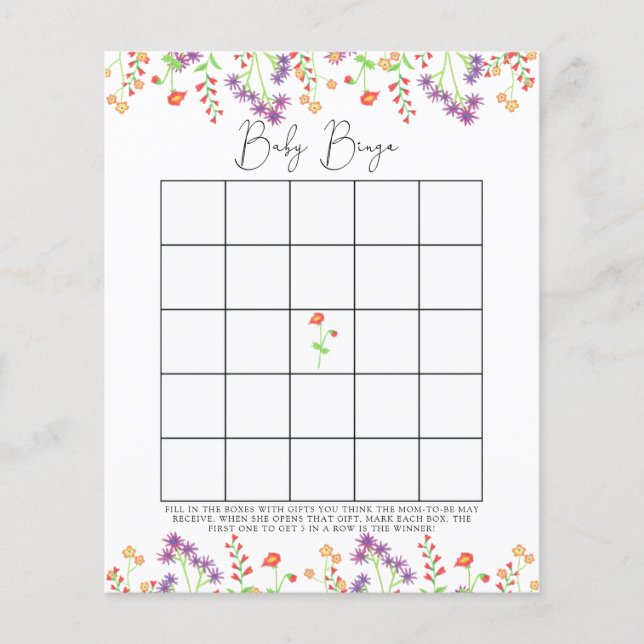 Wilde bloemen Baby shower bingo (Voorkant)